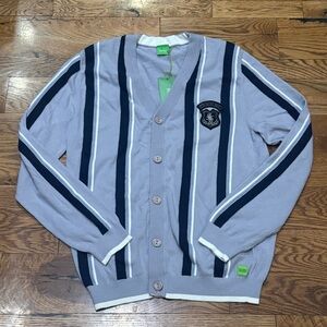 NWT. Hugo Boss. Corey Striped V-neck Wool Blend Logo Cardigan. Medium.
